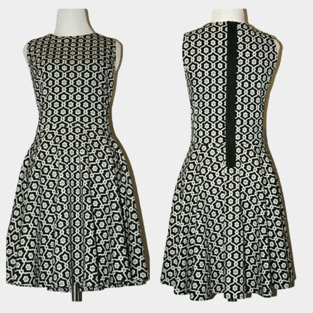 Cynthia Rowly Black White Dress Sleeveless Fit and Flare Skater Dress